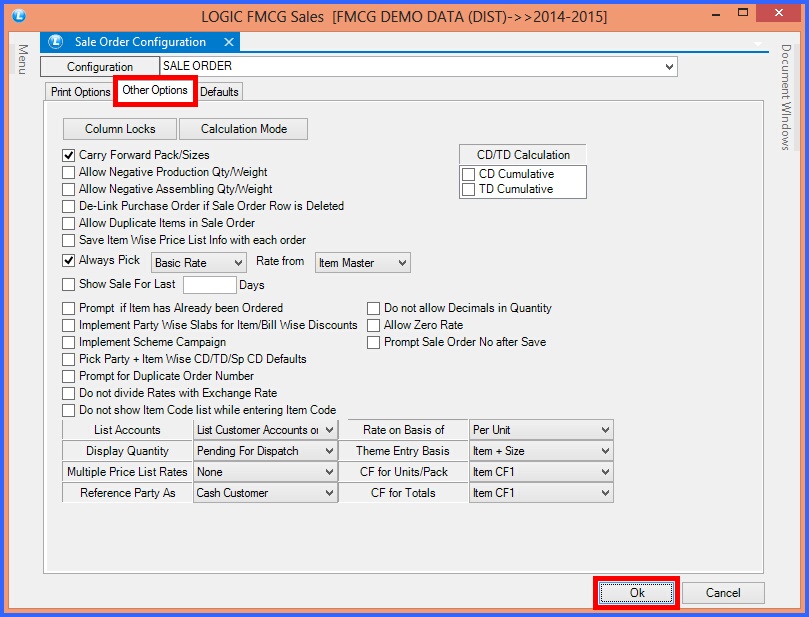 fmcg sale order configuration other options